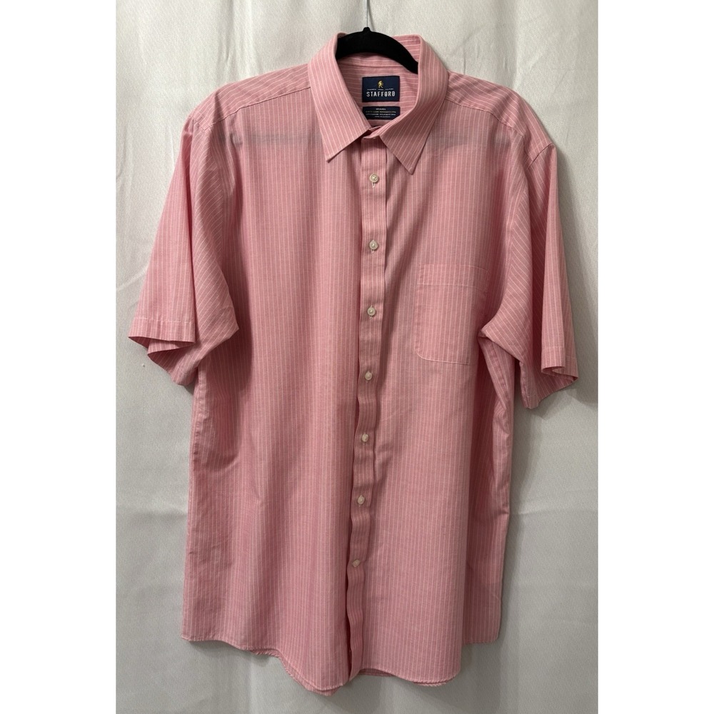 Stafford Travel Shirt Size 17 Regular‎ Fit short sleeve pink striped